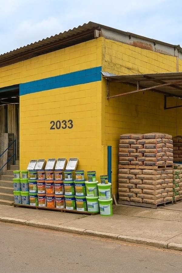 Pátio com tijolos, areia e pedrisco